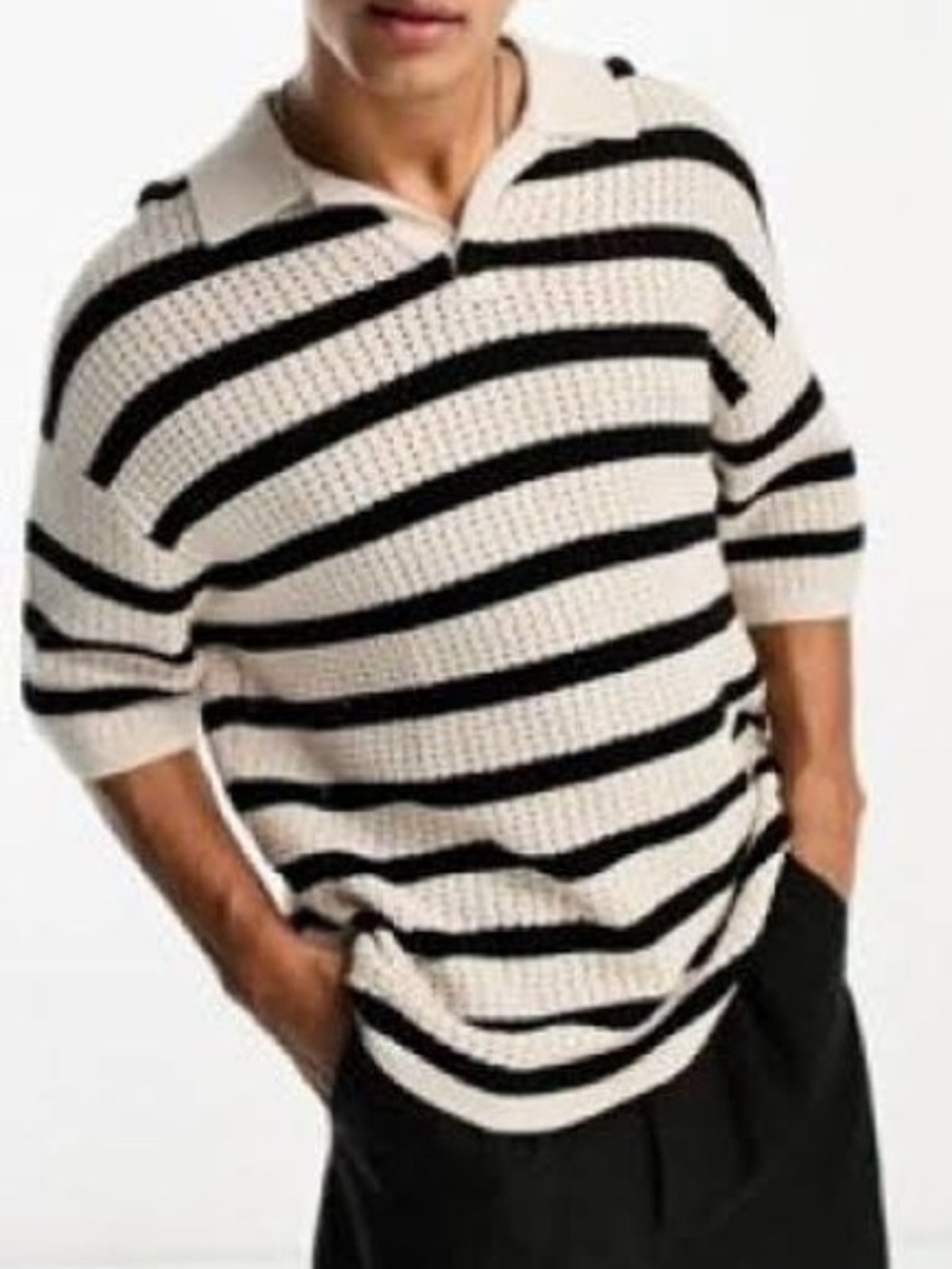 AllSaints Men's Kade Polo Striped Knit oversized Sweater sz XL